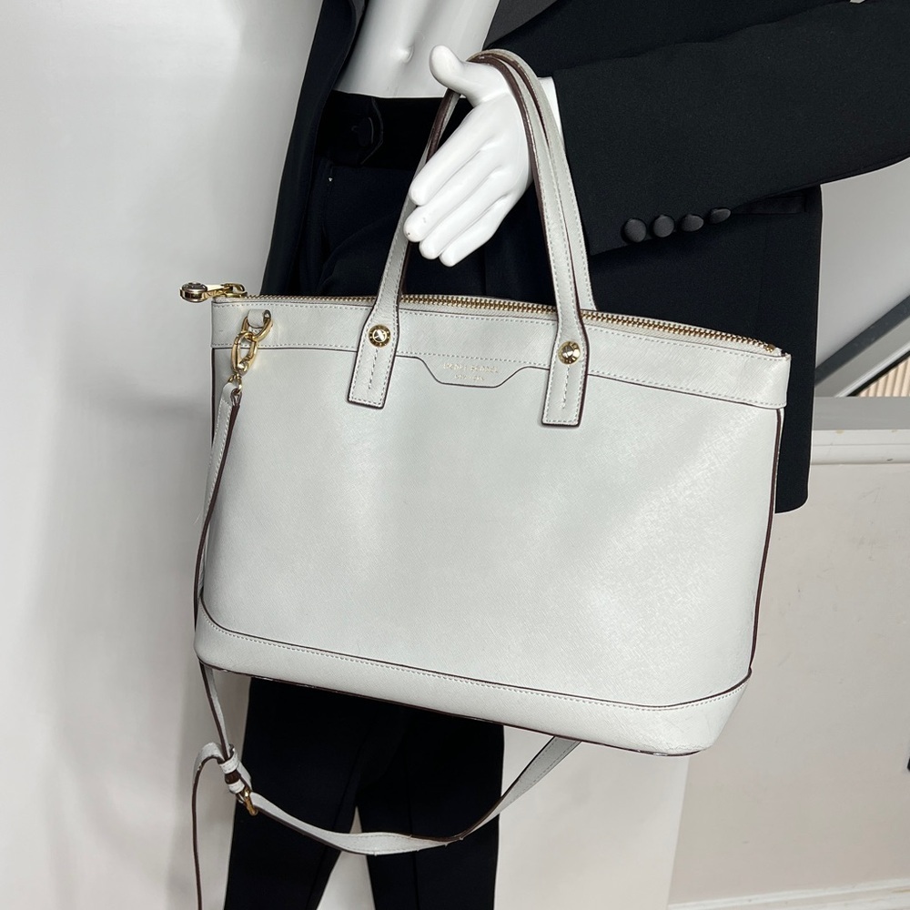 Henri Bendel West 57th Gray Saffiano Leather Zip Top & Crossbody Satchel